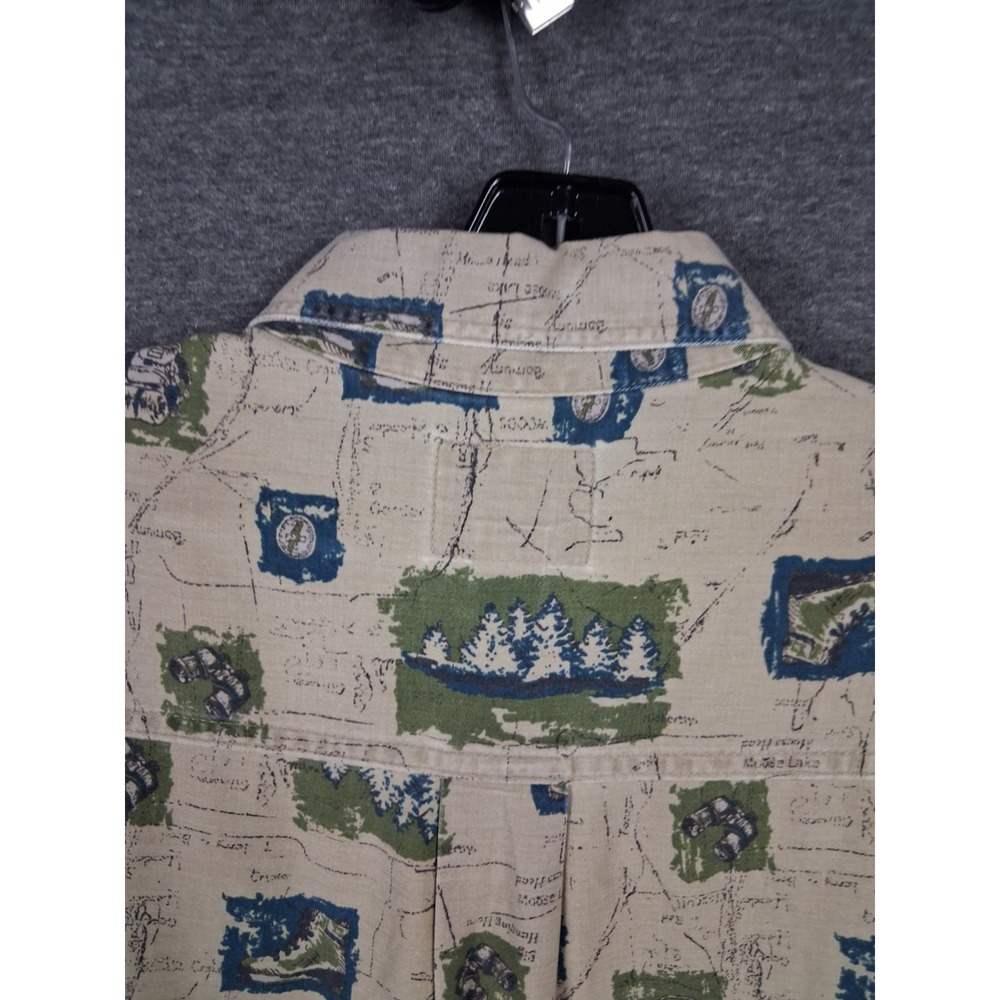 Woolrich Mens Shirt XL Tall Tan Explorer Theme Print Outdoor Gorp Hiking Camping - Picture 7 of 7